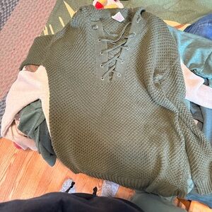 Olive Green Lace-Up Women's Sweater